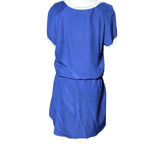 Amanda Uprichard Womens Dress Sz L Blue White 100% Silk Drawstring V-neck Mini - Picture 4 of 9